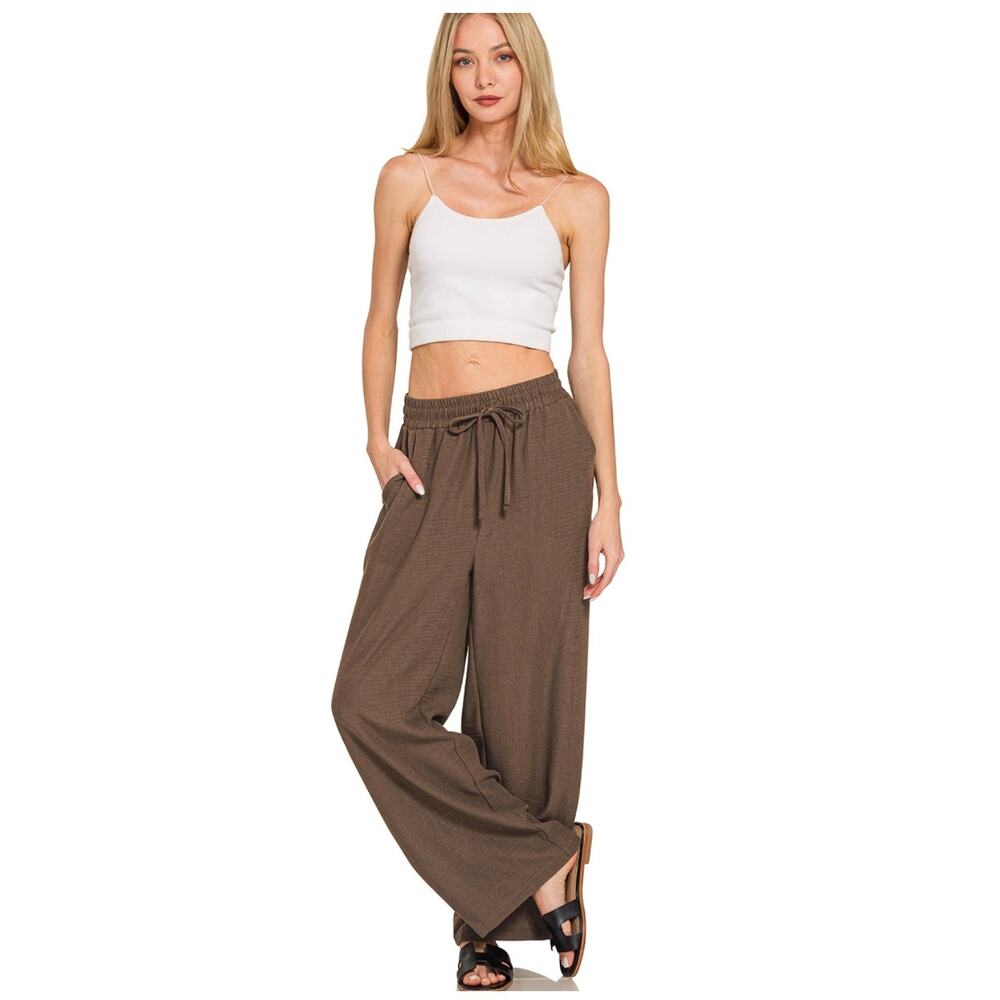 Zenana - Black Woven Crepe Drawstring Pants - Small - Picture 4 of 4